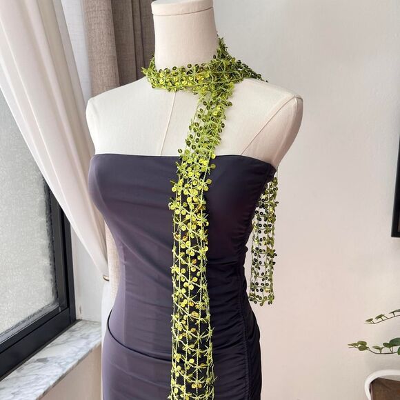 Bright Green Sequin Knit Scarf – Y2K Style - Picture 5 of 5